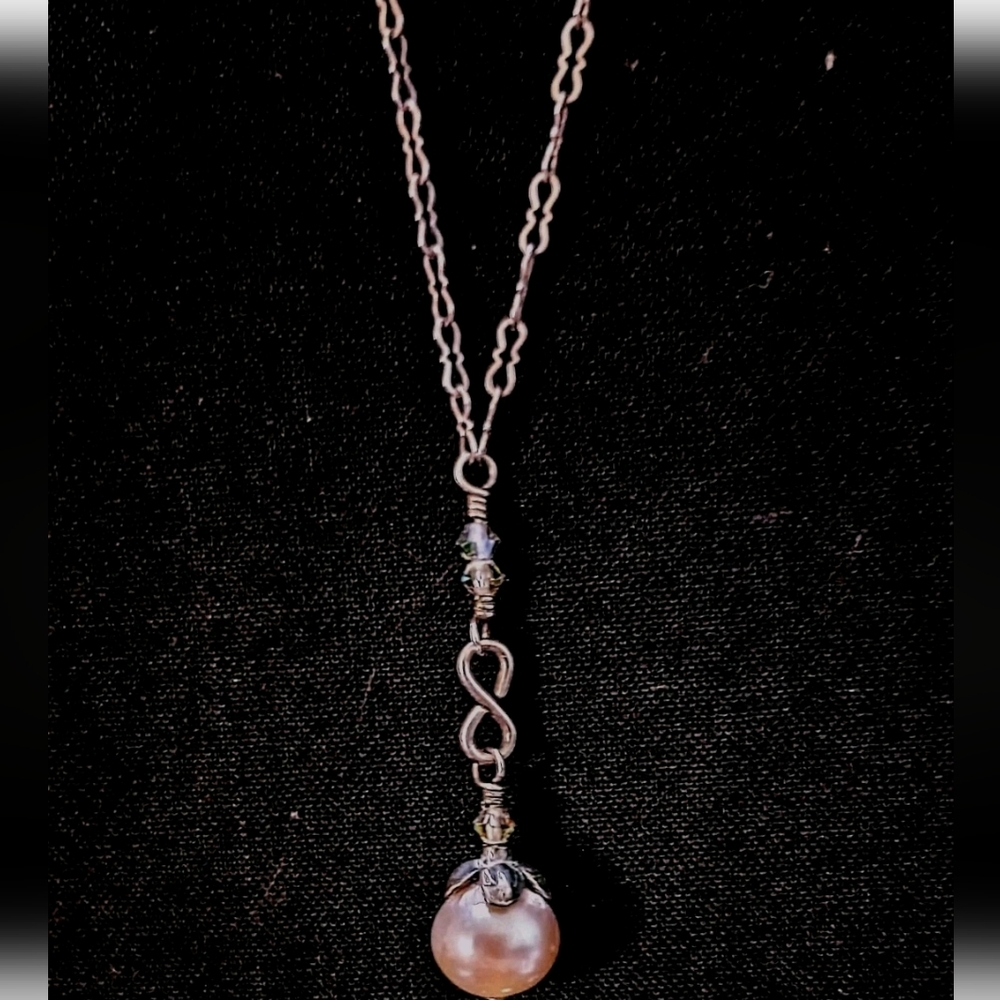 Vintage Victorian Pink Pearl Hanging Adjustable Style Chain 16-18" Necklace
